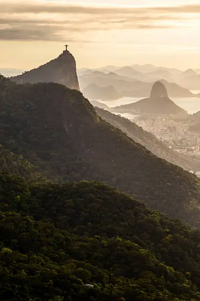 High angle view of Rio de Janeiro. Corcovado and Sugarloaf mountains.