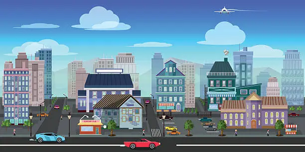 Vector illustration of city game background 2d . Vector design.