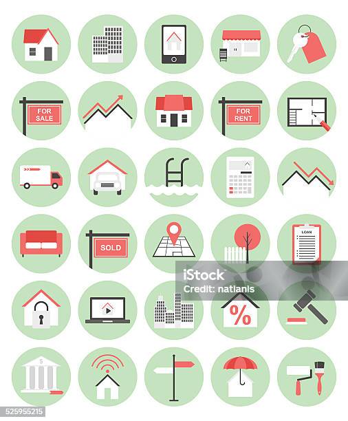 Real Estate Flat Icon Set Stock Illustration - Download Image Now - Icon Symbol, Moving House, Sign