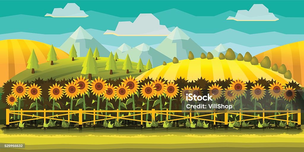 Farm Game Background game background 2d game application. Vector design. Tileable horizontally. Size 1024x512. Ready for parallax effect Agriculture stock vector