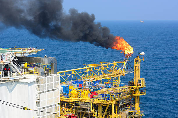 istock The gas flare is on offshore oil rig platform 525956509