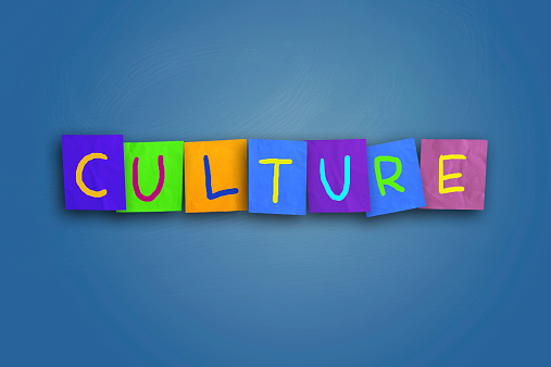 The word culture written on sticky colored paper