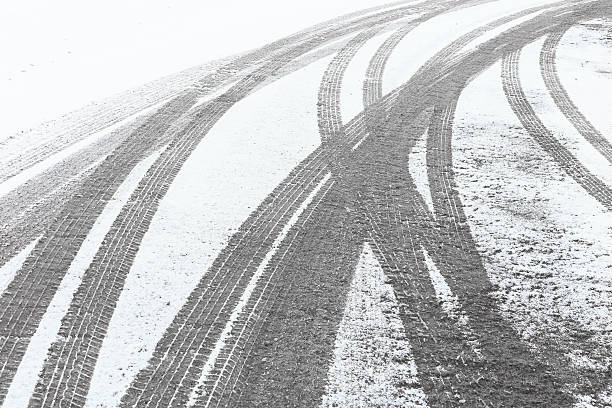 istock Tire tracks in the fresh snow 525959506