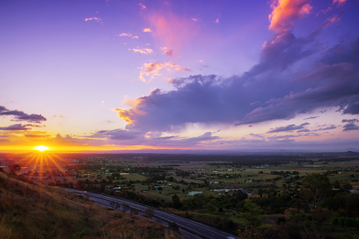 Sunset over Lockyer Valley, in South East Queensland, Australia. 