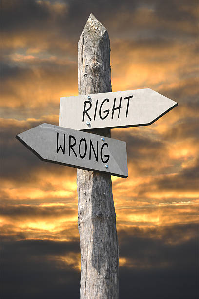 Right or wrong signpost stock photo