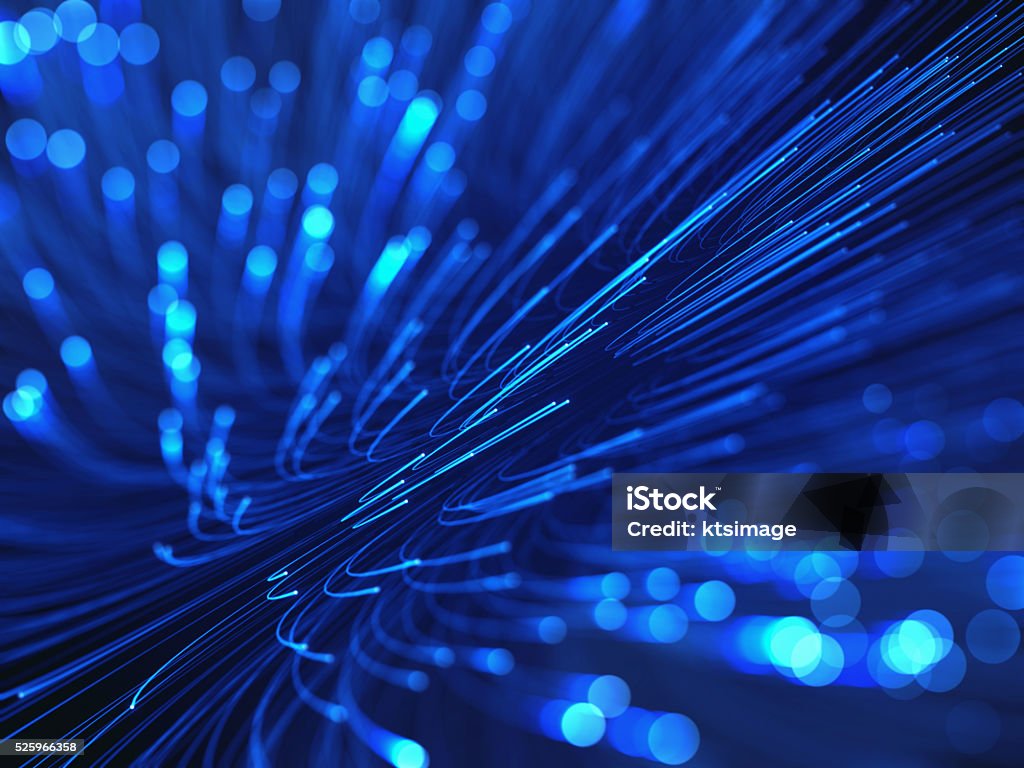 Optical Fiber Background 3D image concept of optical fiber. Glare effect on the tips of the optical fiber. Fiber Optic Stock Photo