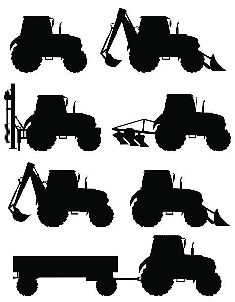 set icons tractors black silhouette vector illustration vector art illustration