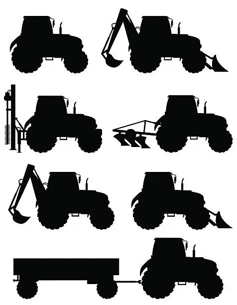 Vector illustration of set icons tractors black silhouette vector illustration