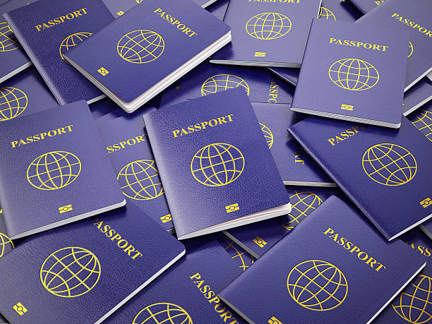 istock Passports. Travel turism or customs concept background. 3d 525968548