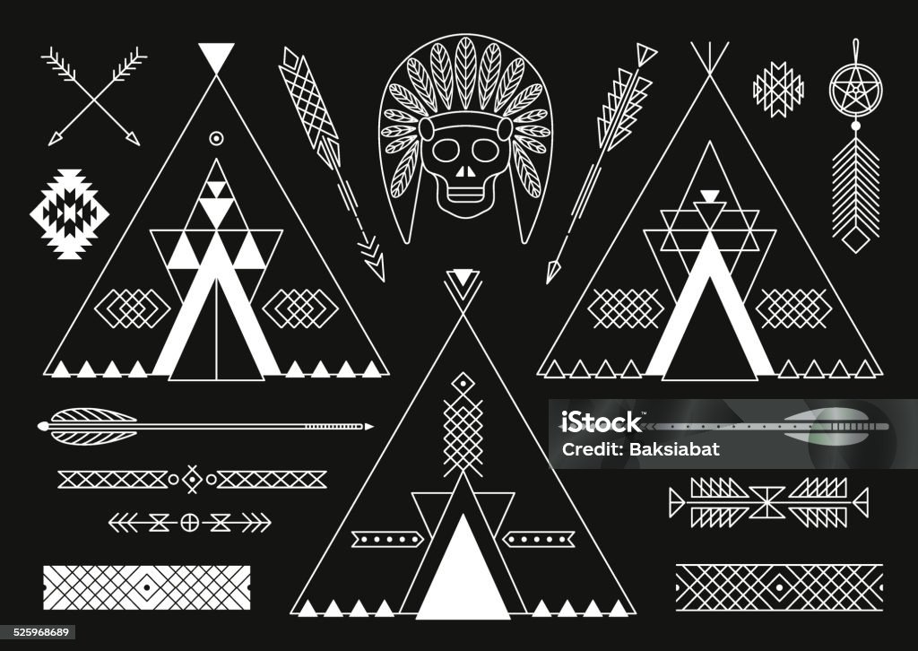 Collection of Native American tribal stylized elements for design. Collection of Native American tribal stylized elements for design. Vector illustration. Pattern stock vector