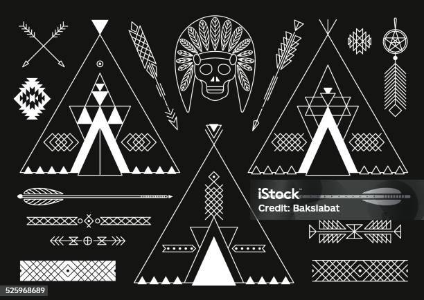 Collection Of Native American Tribal Stylized Elements For Design Stock Illustration - Download Image Now