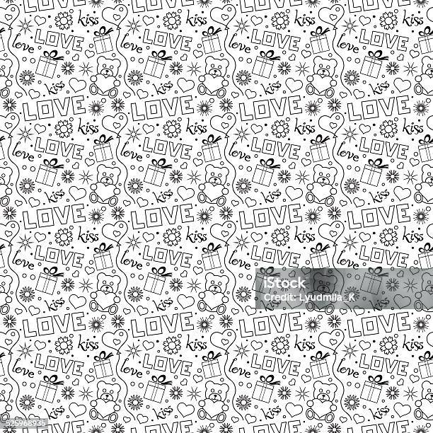 Seamless Pattern Vector Valentines Day Black And White Stock Illustration - Download Image Now