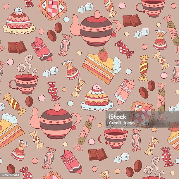 Pattern With Sweets Stock Illustration - Download Image Now - Tea Cup, Backgrounds, Baked