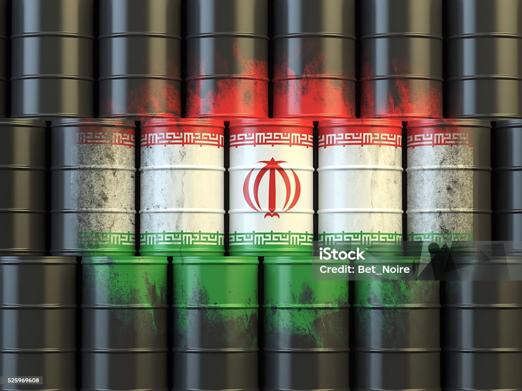 Iranian oil fuel energy concept. Flag of Iran on barrels Iranian oil fuel energy concept. Iranian flag painted on oil barrels. 3d illustration Iran Stock Photo