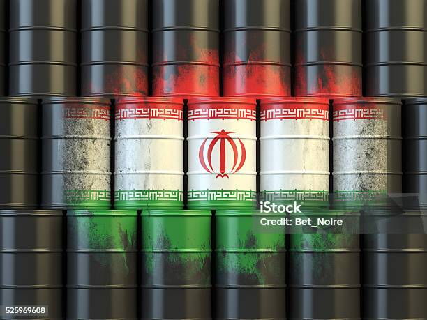 Iranian Oil Fuel Energy Concept Flag Of Iran On Barrels Stock Photo - Download Image Now