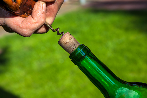 Cork screw and wine bottle