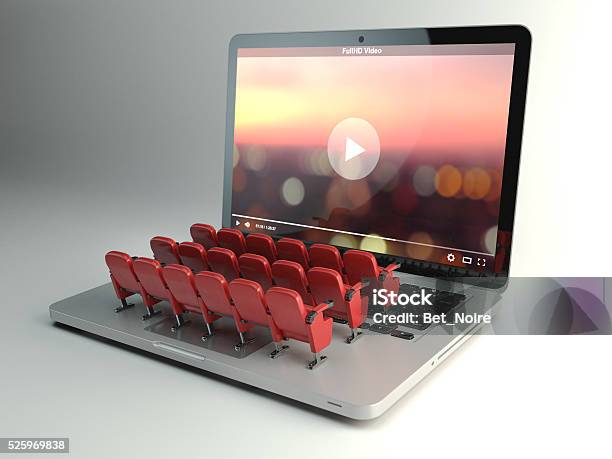 Video Player App Or Home Cinema Concept Laptop And Seats Stock Photo - Download Image Now