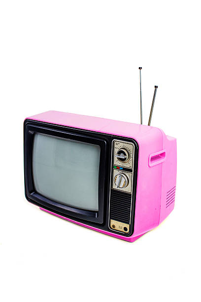 istock Pink vintage style old television isolated on white 525970101