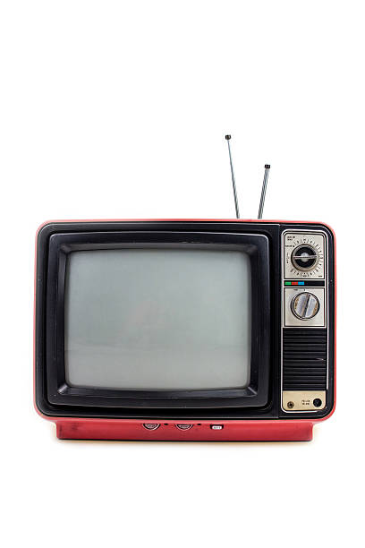 istock Pink vintage style old television isolated on white 525970103