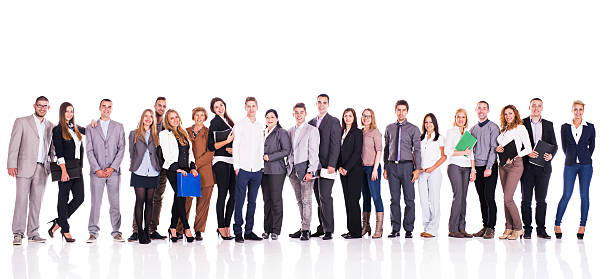 istock Smiling group of business people in a line. 525970567