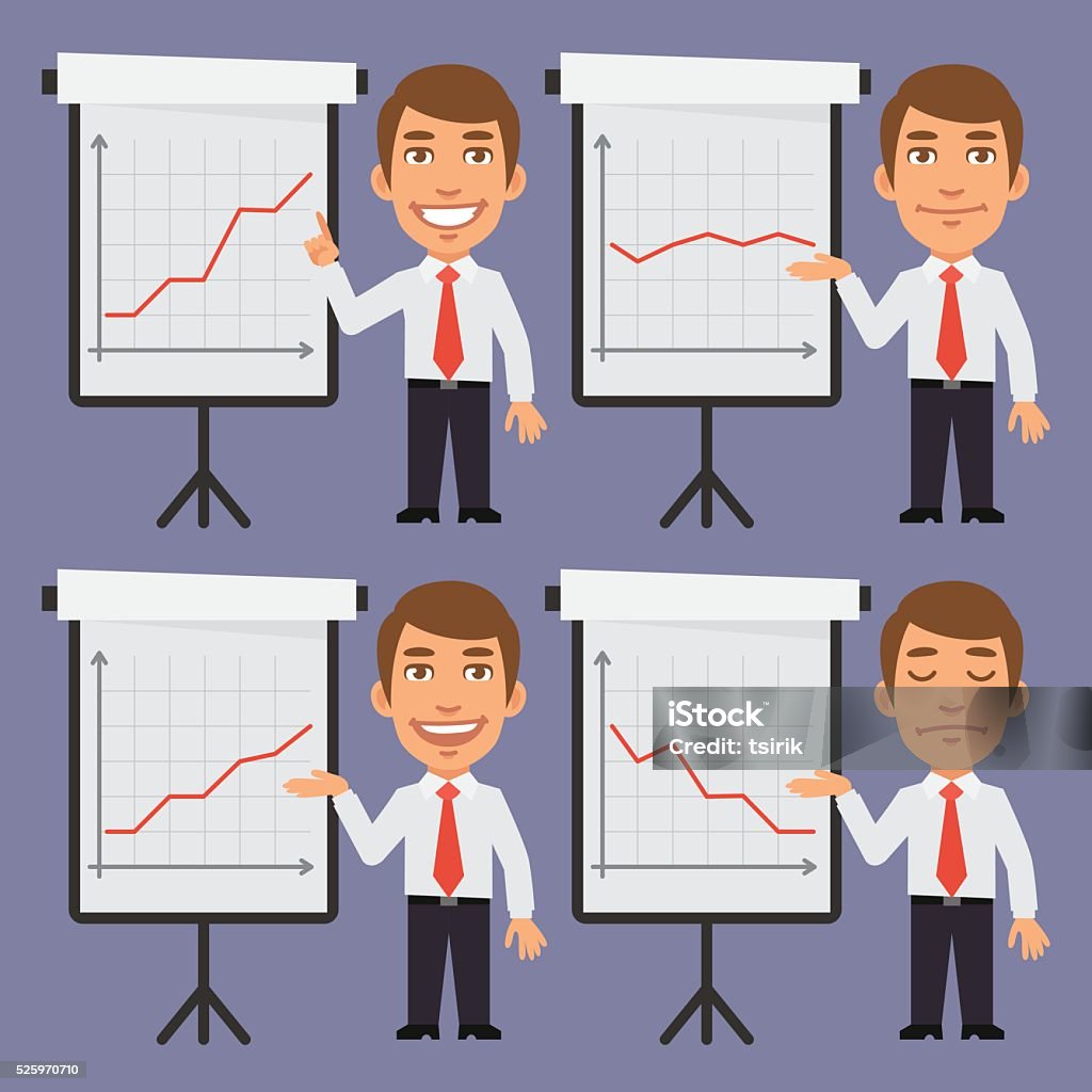 Businessman Points On Flip Chart With Graphs Stock Illustration ...