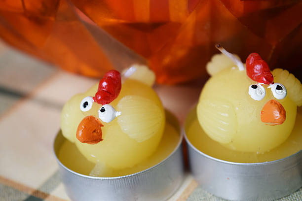 Chicken Easter candles stock photo