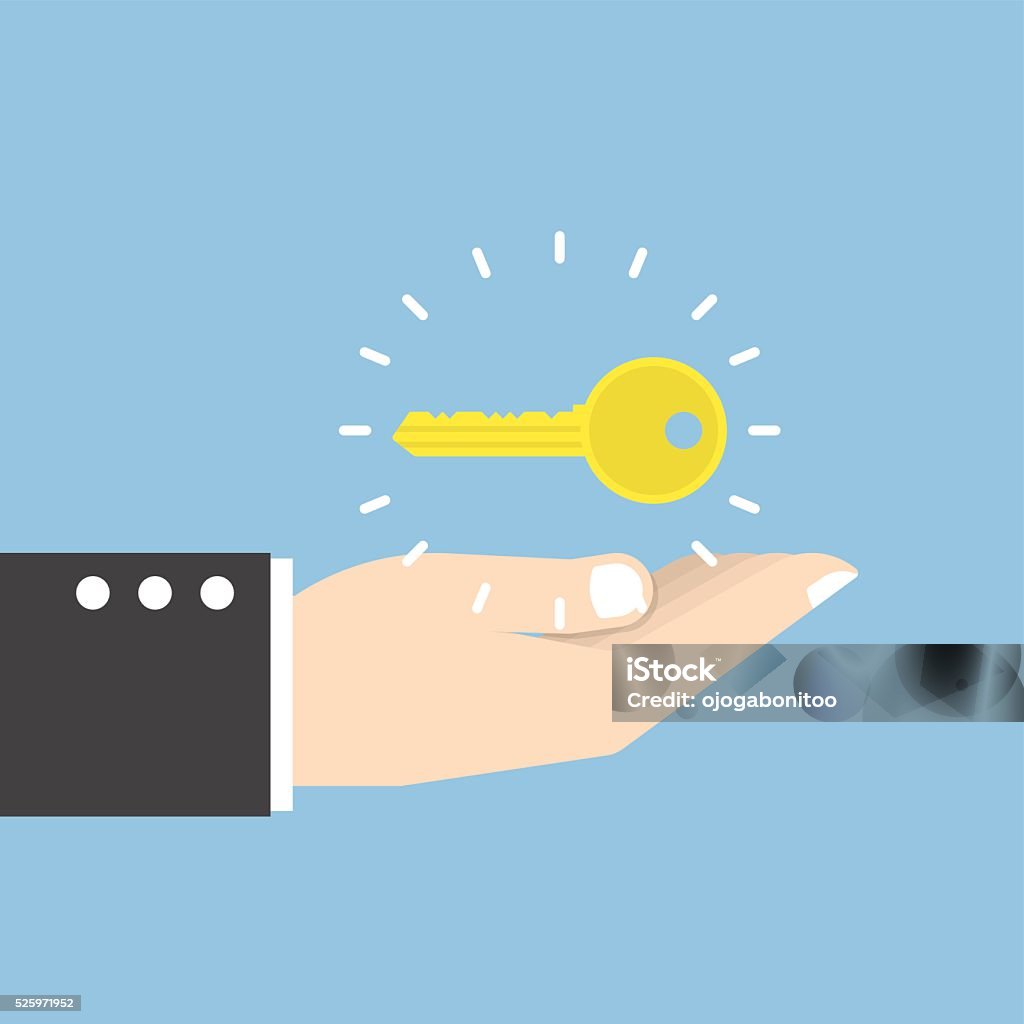 Businessman with golden key over his hand Businessman with golden key over his hand, key to success concept, VECTOR, EPS10 Computer Key stock vector