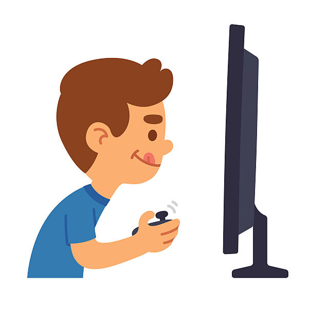 Cartoon Boy Gamer Playing Games Stock Illustration - Download Image Now -  Side View, Computer, Child - iStock