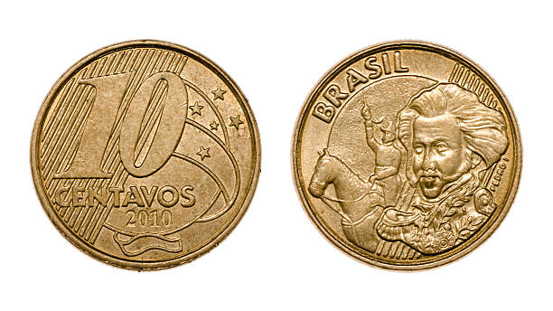 istock Ten cents brazilian real coin front and back faces 525979132