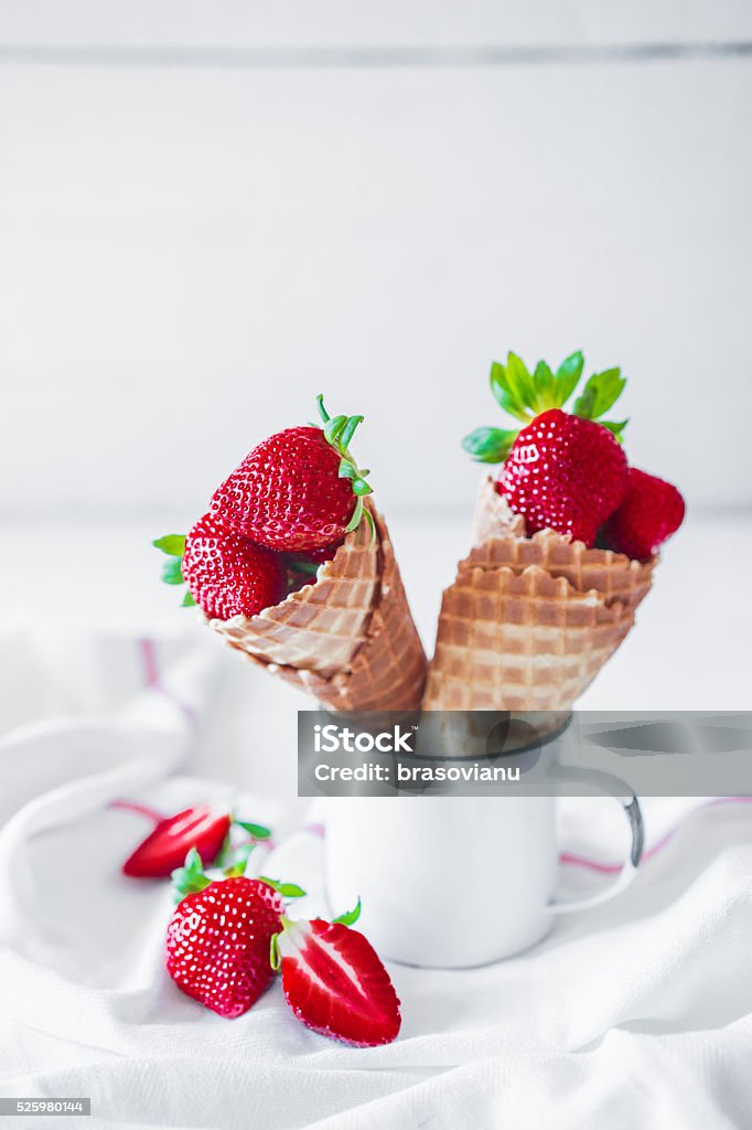 Strawberries in waffle cones Close-up Stock Photo