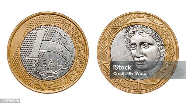 One Real Coin Front And Back Faces Stock Photo - Download Image Now - Brazilian Currency, Coin, Single Object