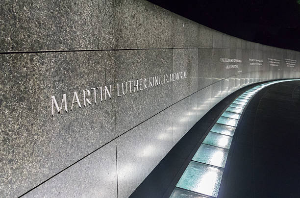 Martin Luther King, Jr. Memorial, Washinton D.C. Washington D.C., U.S.A. - July 8, 2015: The entrance section to the Martin Luther King, Jr. Memorial at Washinton D.C. at night time, with the lights on. assassination photos stock pictures, royalty-free photos & images