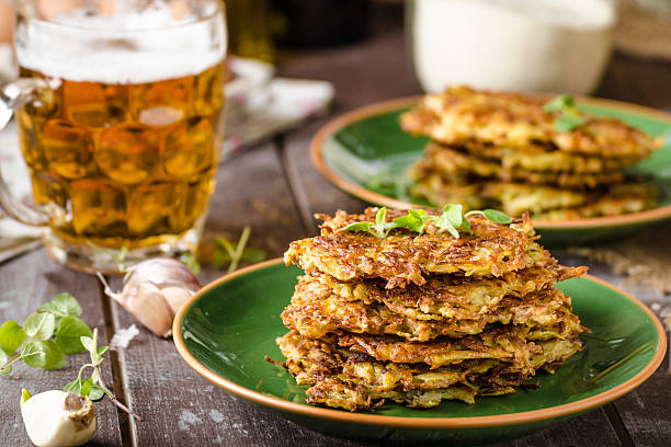 Potato pancakes with garlic and beer