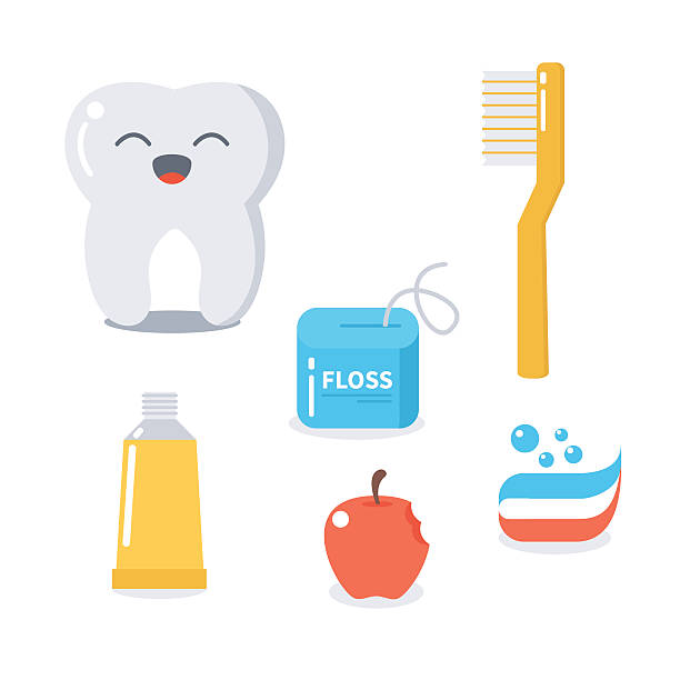 illustrazioni stock, clip art, cartoni animati e icone di tendenza di dente felice con bretelle - human teeth dental hygiene dentist office human mouth