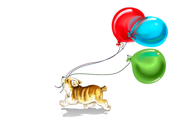 ilustrações de stock, clip art, desenhos animados e ícones de balão de cachorrinho - birthday card dog birthday animal