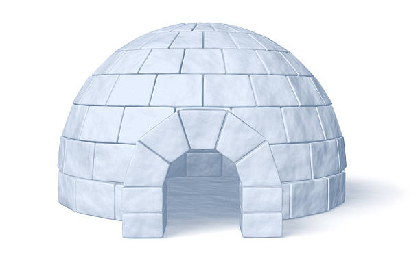 igloo icehouse su bianco-vista anteriore - igloo foto e immagini stock