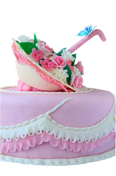 istock pink birthday wedding cake with flowers isolated on white 526024973