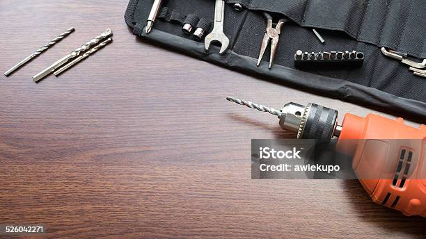 Mechanic Or Carpentry Tools Kit With Room For Text Stock Photo - Download Image Now - Art And Craft, Building Contractor, Carpenter