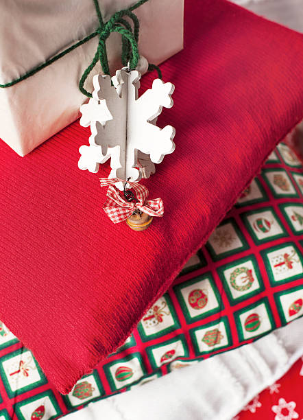 istock Christmas pillows closeup and vintage ornament 526055763