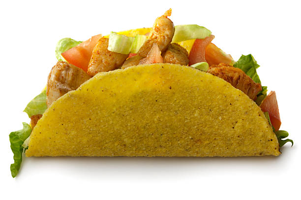 TexMex Food: Chicken Taco Isolated on White Background