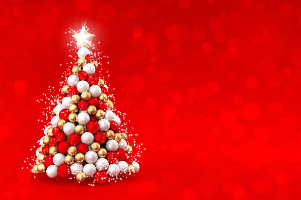 istock Happy Christmas tree, white, red and gold balls 526056719