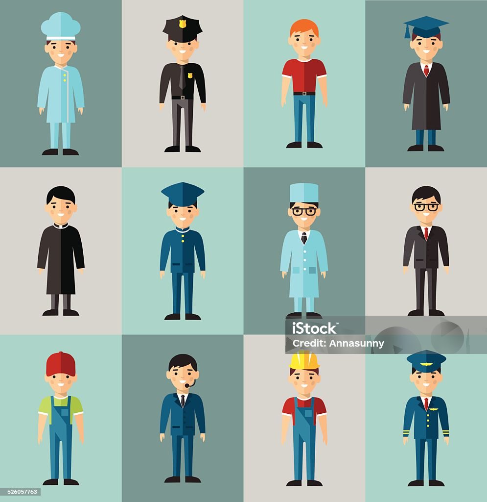 Set of people icons Occupation avatars in colorful style Adult stock vector