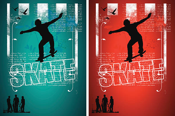 skate grunge i retro plakat z rider - adolescence backgrounds child youth culture stock illustrations