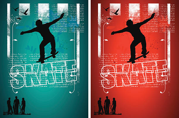 grunge and vintage skate poster with rider vector art illustration