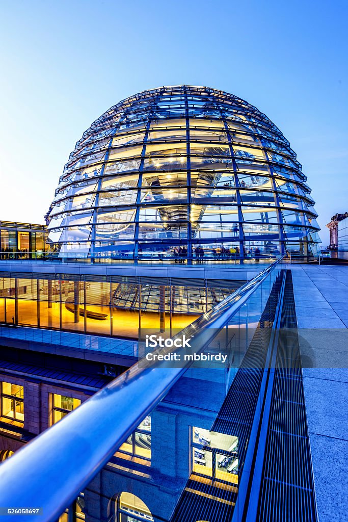 Reichstag dome in Berlin at dusk Reichstag dome, part of Reichstag, building of German parliament in Berlin. Bundestag Stock Photo