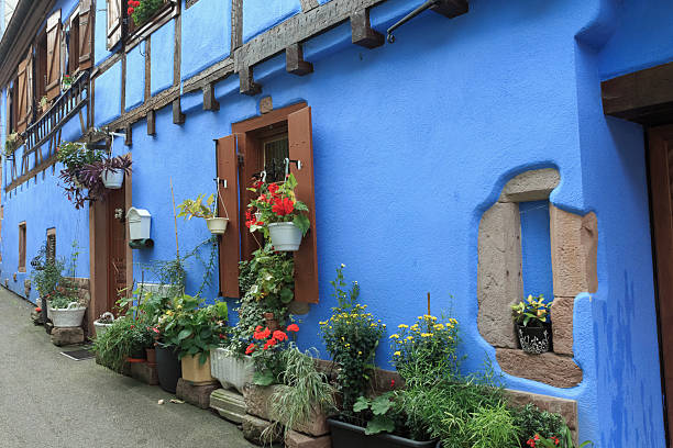 Alsace - Beautiful medieval, half-timbered house in a small alley in the old town of Ribeauville. Located between the Vosges mountains and the Rhine valley. Town of the Route des Vin's d'Alsace (Alsatian wineroad). Alsace, France.