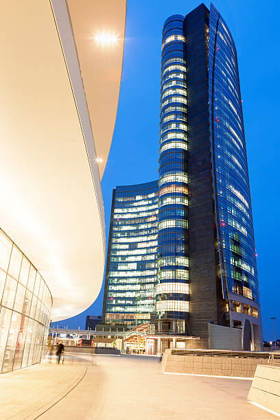 istock Skyscraper in Financial District Illuminated at Night, Milan, Italy 526061361