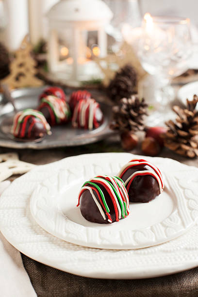 istock Hand made Chocolate truffle on holiday table 526071167
