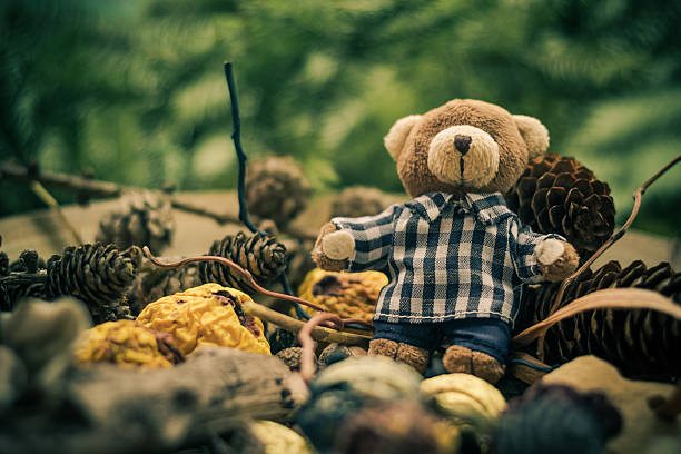 istock Christmas coming teddy bear green conifers cones 526074923