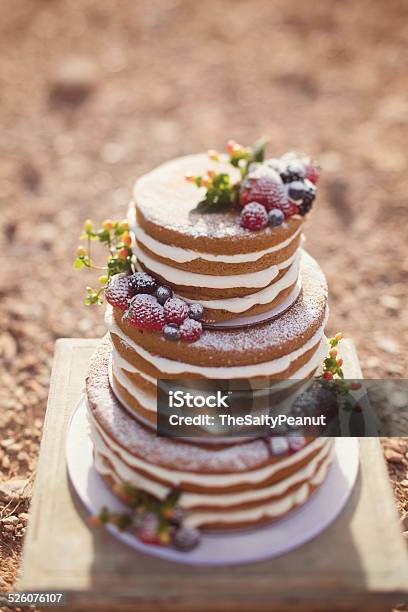 Naked Wedding Cake Stock Photo - Download Image Now - Blackberry - Fruit, Blueberry, Cake